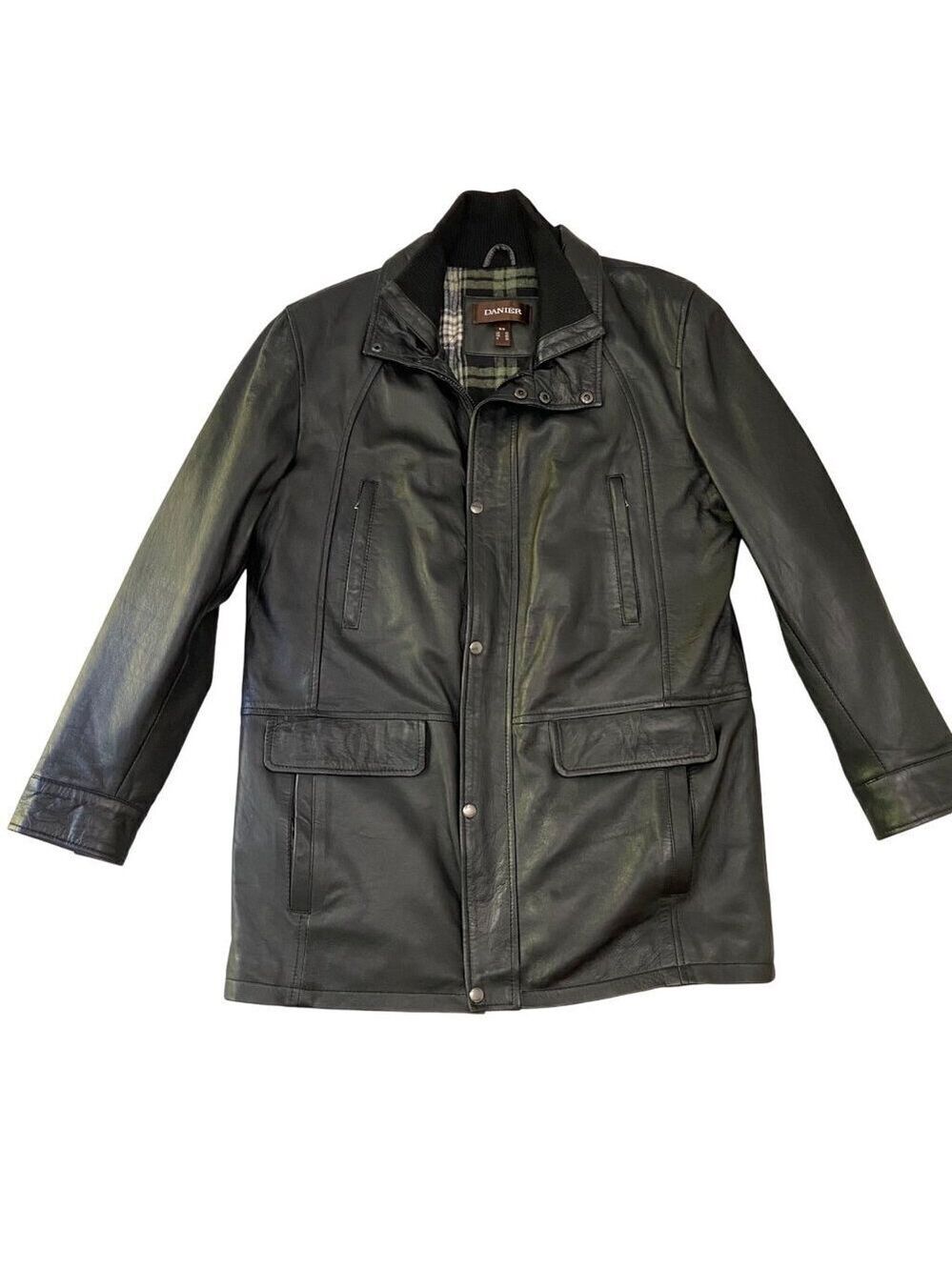 Danier Mens M Black Leather Jacket Thinsulate Insulation & Quilted Plaid medium